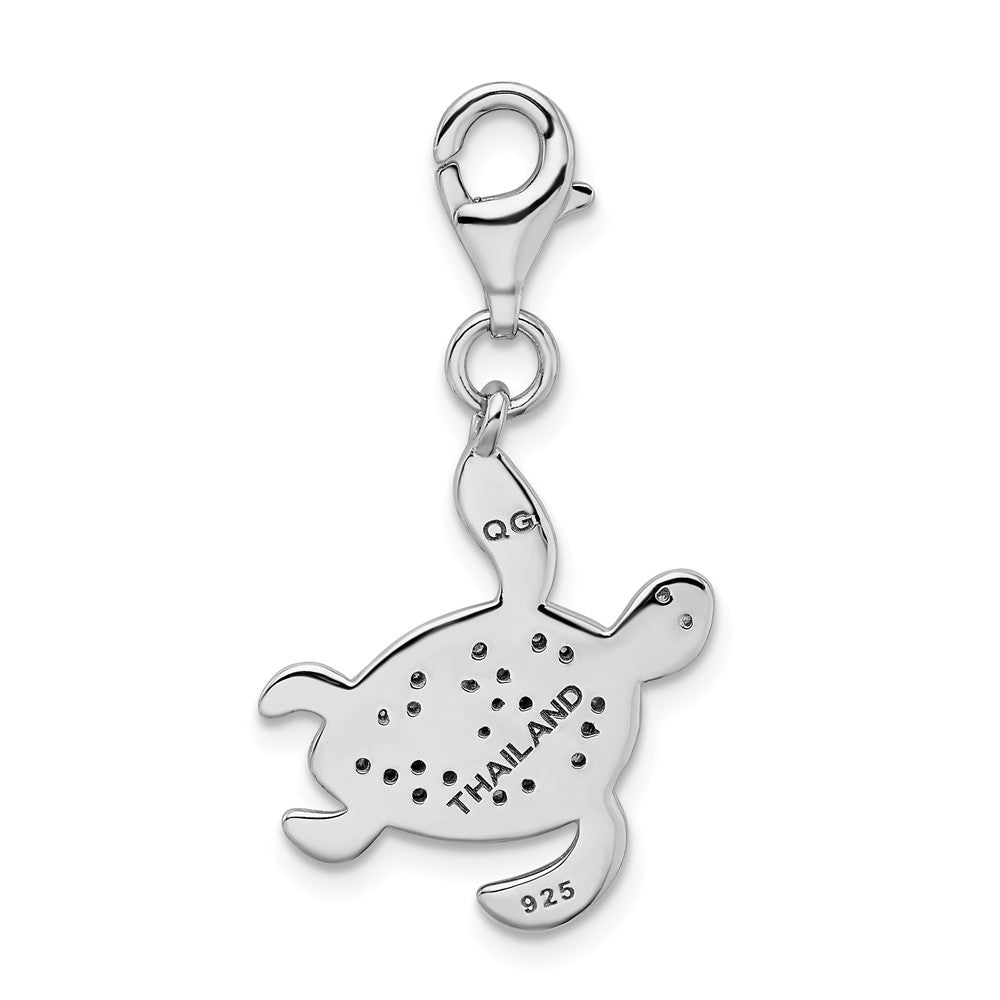 Million Charms 925 Sterling Silver Rhodium-Plated (Cubic Zirconia) CZ Sea Turtle With Lobster Clasp Charm
