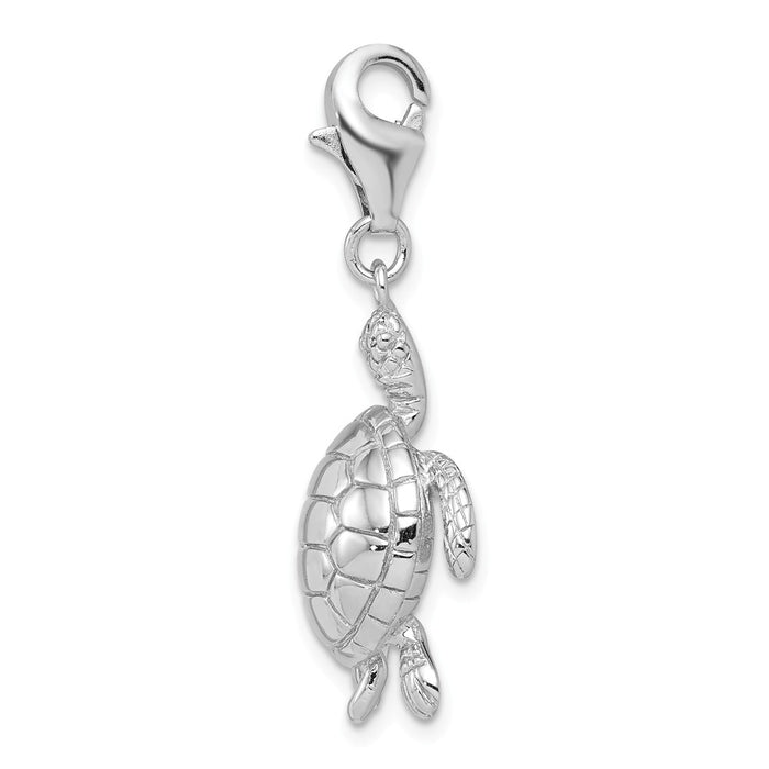 Million Charms 925 Sterling Silver Rhodium-Plated Turtle Clip-On Charm