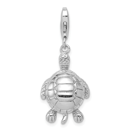 Million Charms 925 Sterling Silver Rhodium-Plated Turtle Clip-On Charm