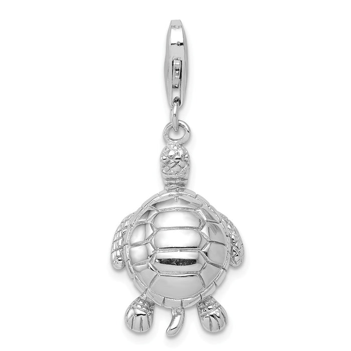 Million Charms 925 Sterling Silver Rhodium-Plated Turtle Clip-On Charm