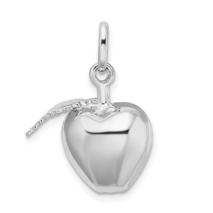 Million Charms 925 Sterling Silver Rhodium-plated Plated Polished Puffed Apple With Leaf Charm