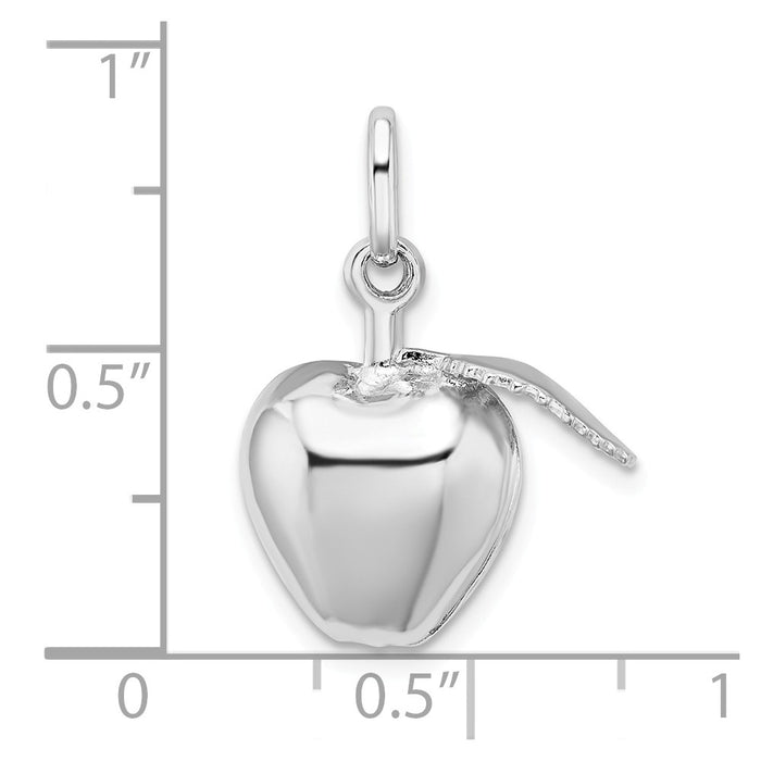 Million Charms 925 Sterling Silver Rhodium-plated Plated Polished Puffed Apple With Leaf Charm