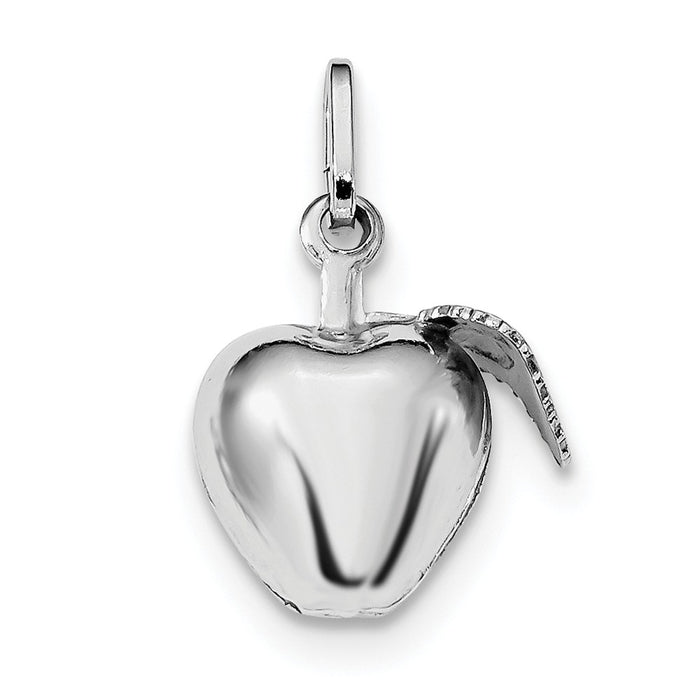 Million Charms 925 Sterling Silver Rhodium-plated Plated Polished Puffed Apple With Leaf Charm