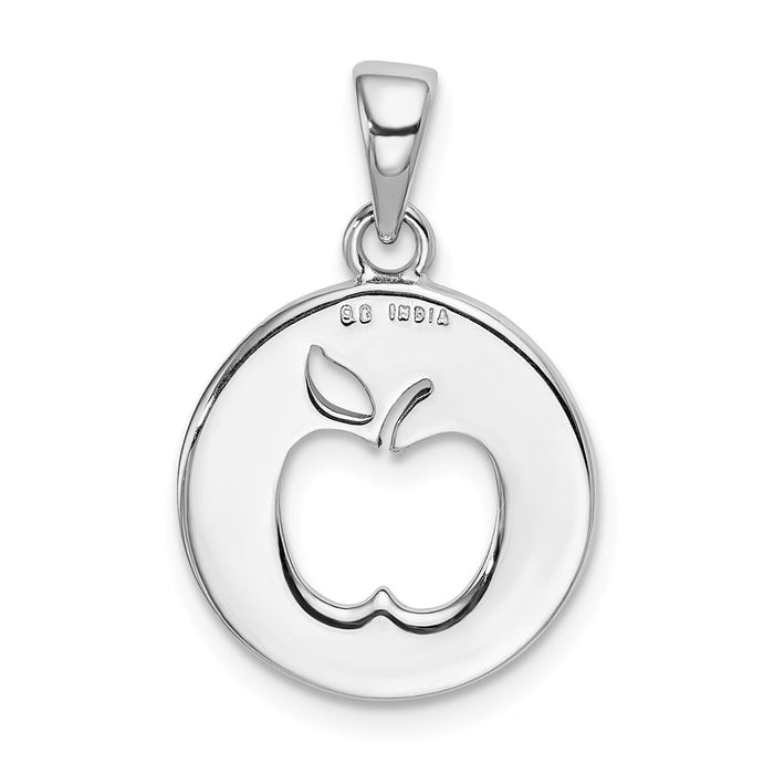 Million Charms 925 Sterling Silver Rhodium-Plated Enamel Glitter Fabric Apple Cut-Out Pendant