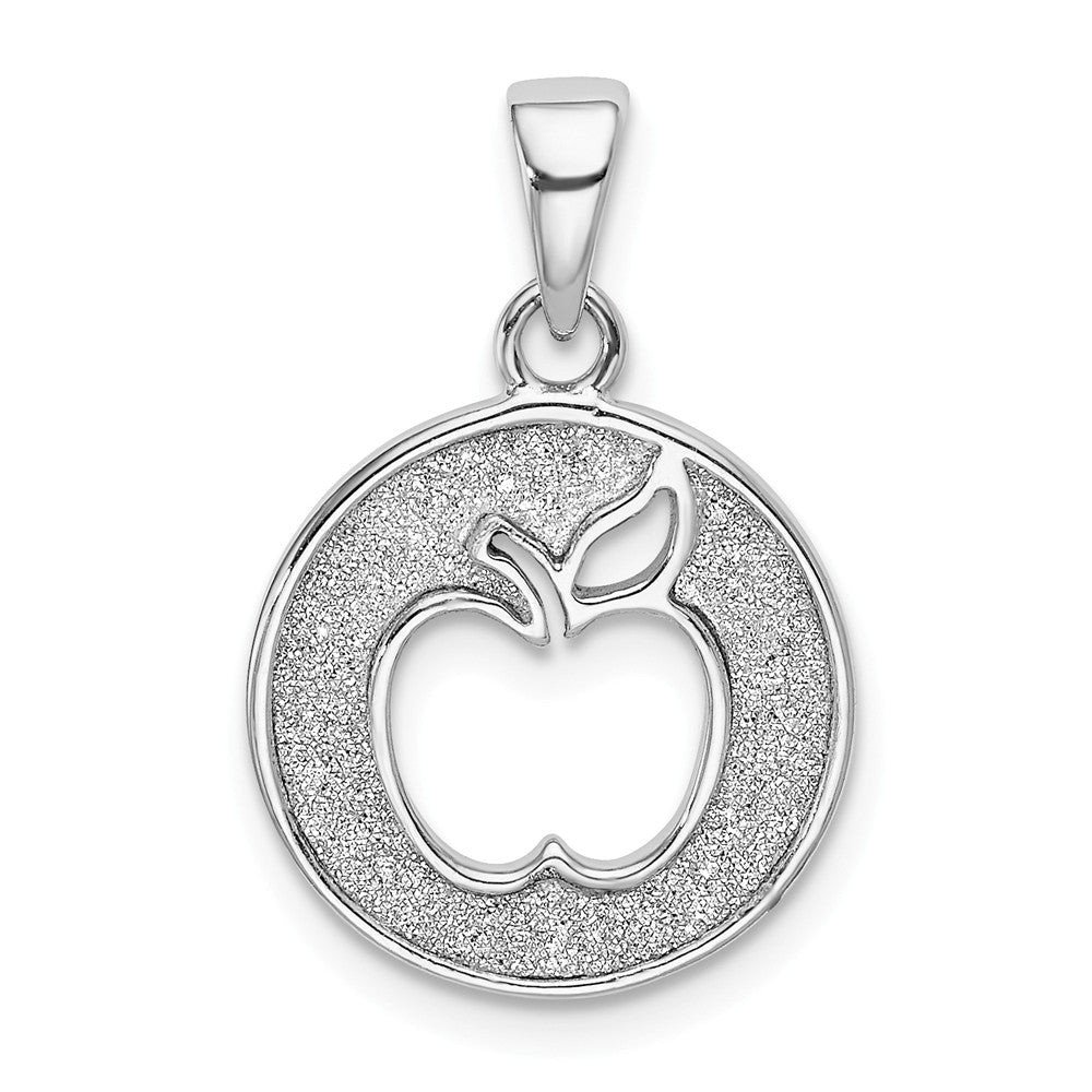 Million Charms 925 Sterling Silver Rhodium-Plated Enamel Glitter Fabric Apple Cut-Out Pendant