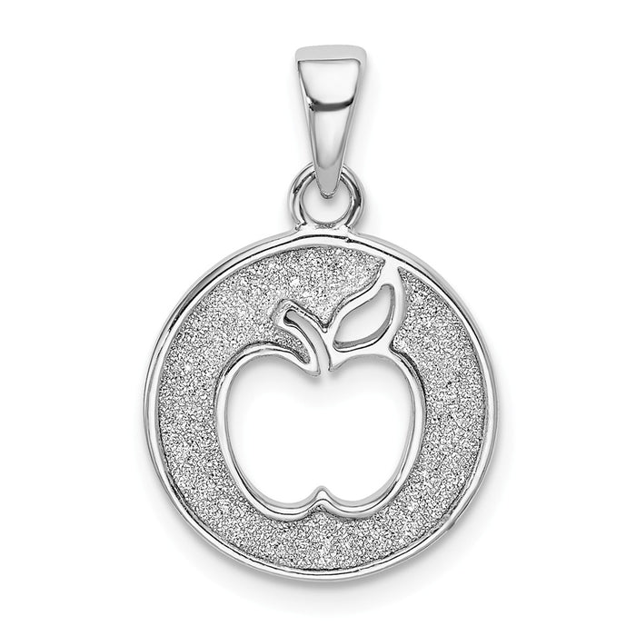 Million Charms 925 Sterling Silver Rhodium-Plated Enamel Glitter Fabric Apple Cut-Out Pendant
