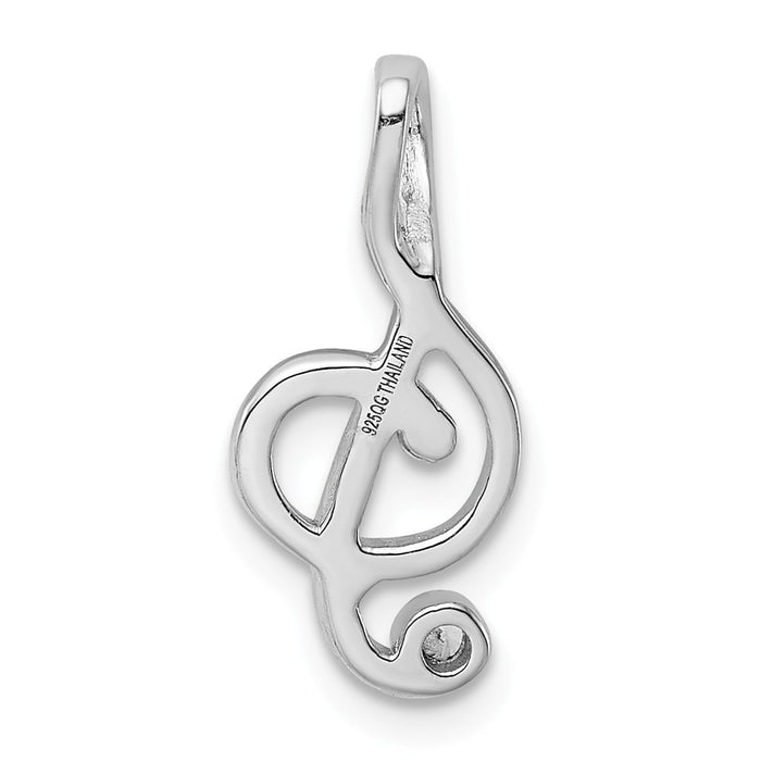 Million Charms 925 Sterling Silver Rhodium-Plated (Cubic Zirconia) CZ Treble Clef Slide