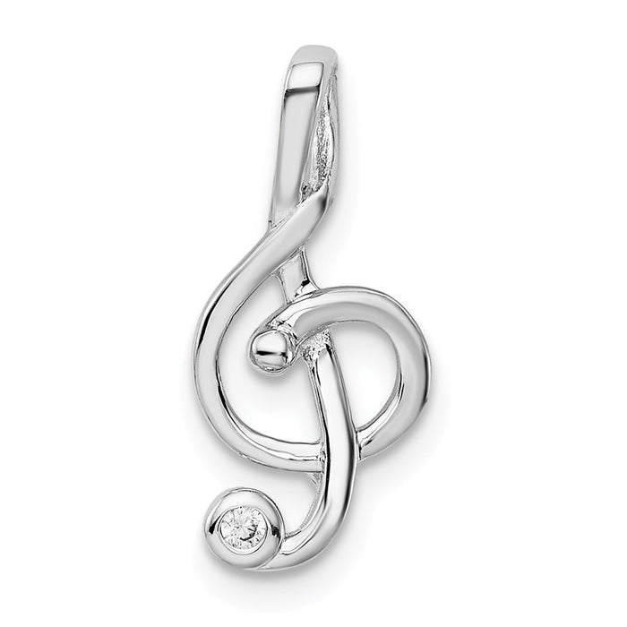 Million Charms 925 Sterling Silver Rhodium-Plated (Cubic Zirconia) CZ Treble Clef Slide