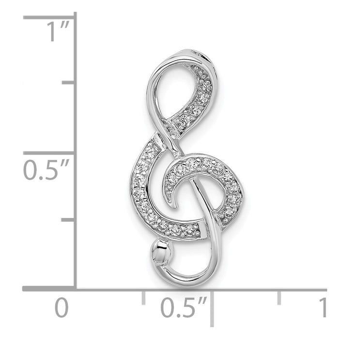 Million Charms 925 Sterling Silver Rhodium-Plated (Cubic Zirconia) CZ Treble Clef Slide