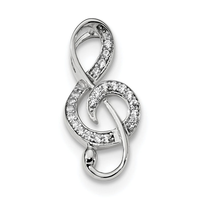 Million Charms 925 Sterling Silver Rhodium-Plated (Cubic Zirconia) CZ Treble Clef Slide