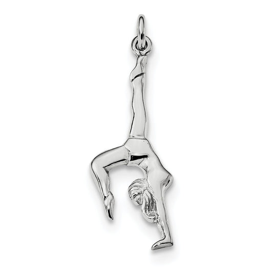 Million Charms 925 Sterling Silver Rhodium-Plated Polished Gymnast Pendant