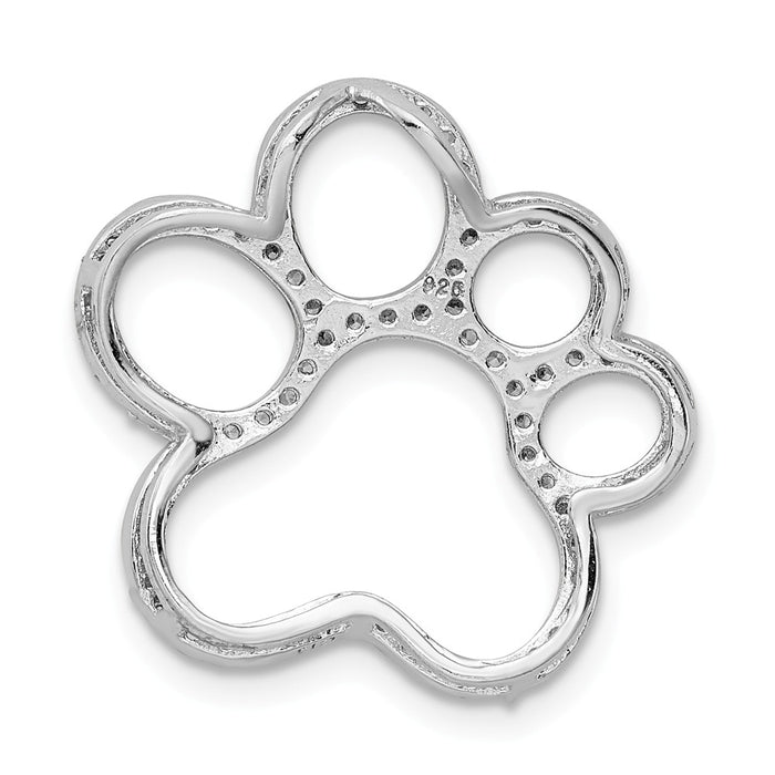 Million Charms 925 Sterling Silver Rhodium-Plated (Cubic Zirconia) CZ Paw Print Slide