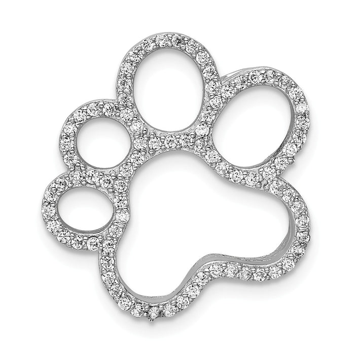 Million Charms 925 Sterling Silver Rhodium-Plated (Cubic Zirconia) CZ Paw Print Slide