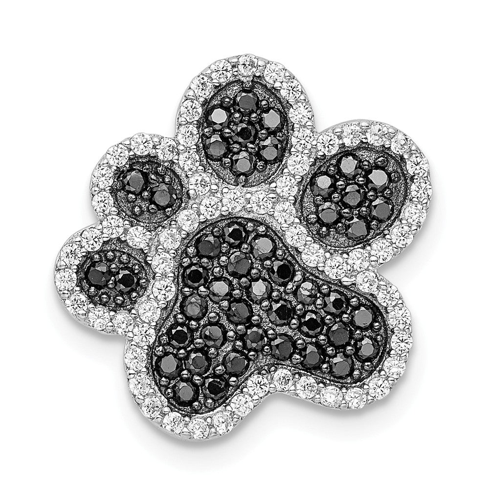 Million Charms 925 Sterling Silver Rhodium-Plated Black/White (Cubic Zirconia) CZ Paw Print Pendant