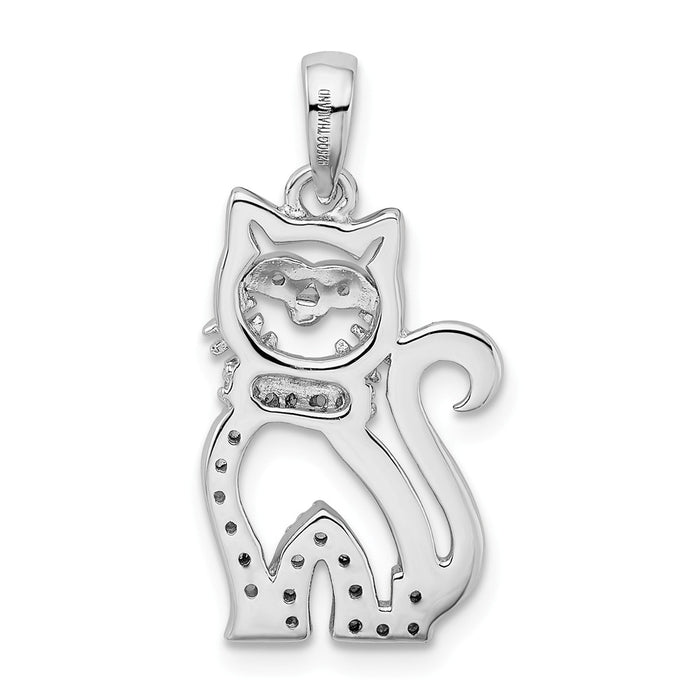 Million Charms 925 Sterling Silver Rhodium-Plated (Cubic Zirconia) CZ Cat Pendant