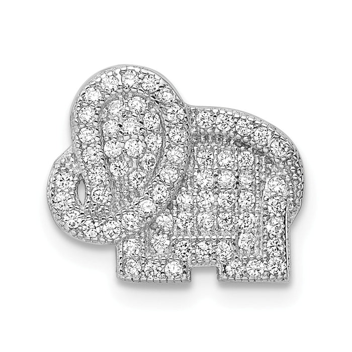 Million Charms 925 Sterling Silver Rhodium-Plated (Cubic Zirconia) CZ Elephant Slide Pendant