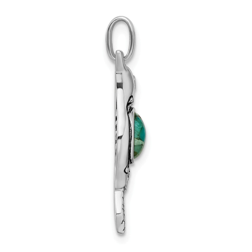 Million Charms 925 Sterling Silver Rhodium/Oxidized Recon. Turq/(Cubic Zirconia) CZ Hummingbird Pendant