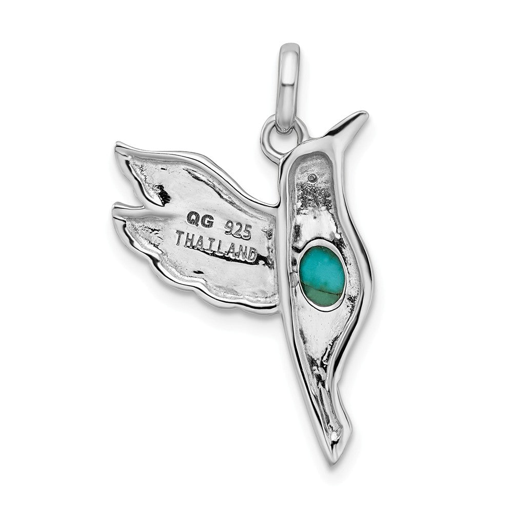 Million Charms 925 Sterling Silver Rhodium/Oxidized Recon. Turq/(Cubic Zirconia) CZ Hummingbird Pendant