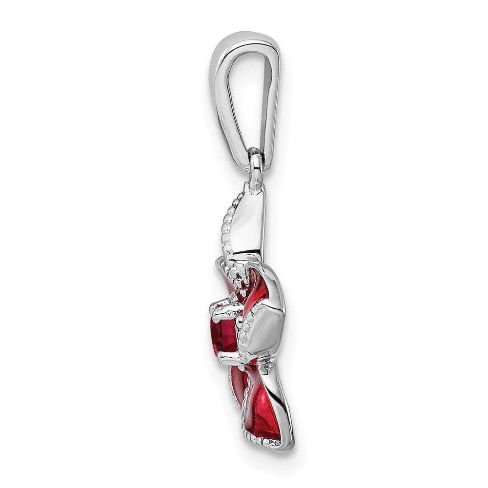 Million Charms 925 Sterling Silver Created Ruby, Enamel Flower Pendant