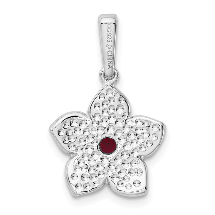 Million Charms 925 Sterling Silver Created Ruby, Enamel Flower Pendant