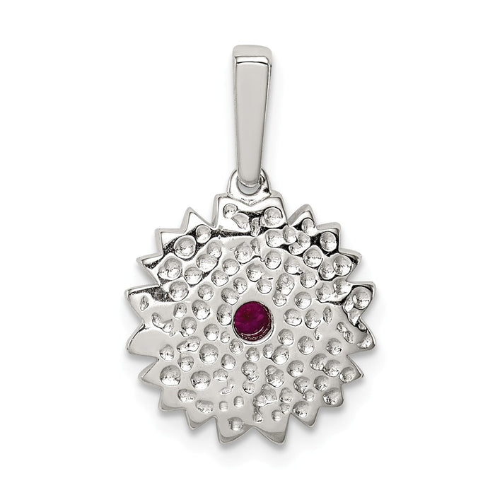 Million Charms 925 Sterling Silver Created Ruby, Enamel Flower Pendant