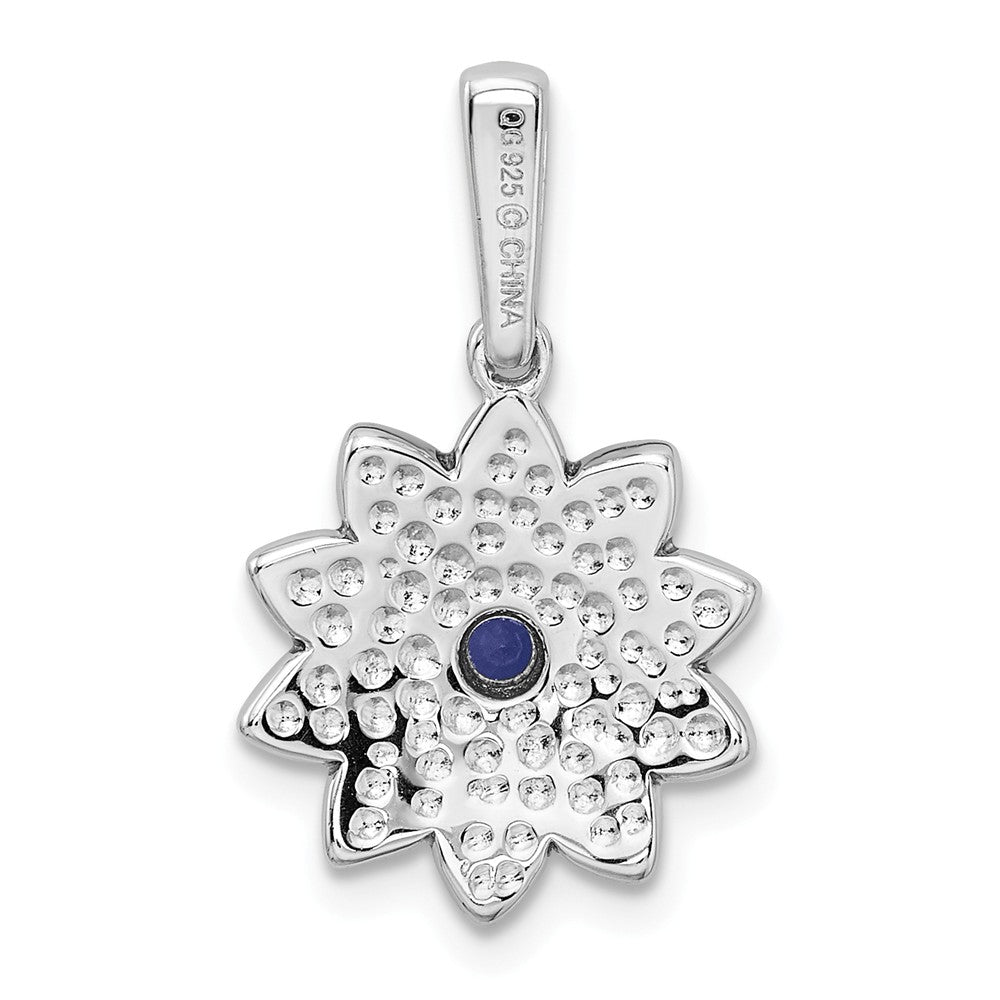 Million Charms 925 Sterling Silver Created Sapphire, Enamel Flower Pendant