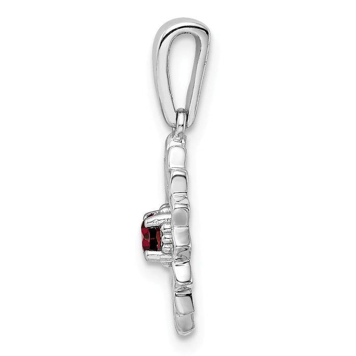 Million Charms 925 Sterling Silver Garnet, Enamel Flower Pendant