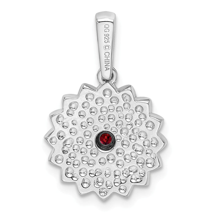 Million Charms 925 Sterling Silver Garnet, Enamel Flower Pendant