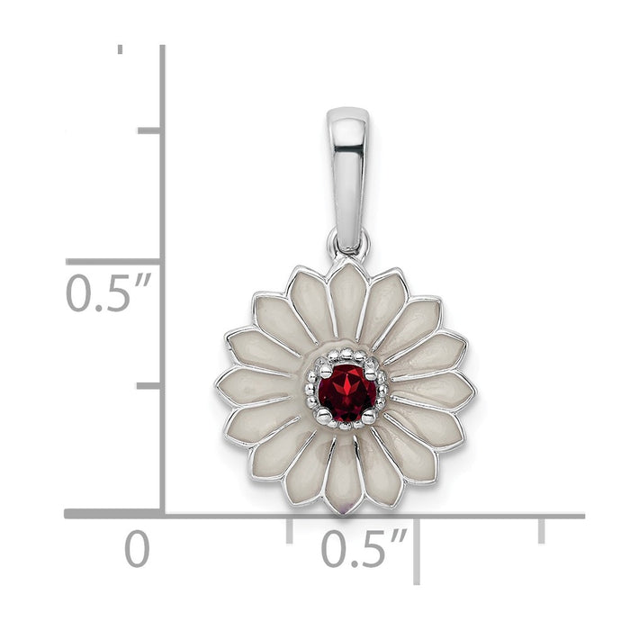 Million Charms 925 Sterling Silver Garnet, Enamel Flower Pendant