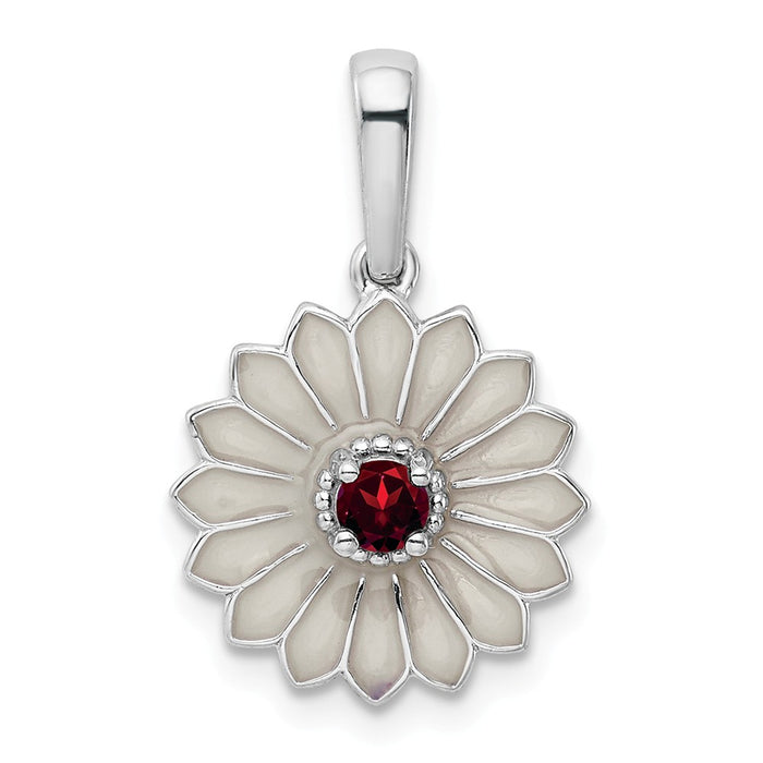 Million Charms 925 Sterling Silver Garnet, Enamel Flower Pendant