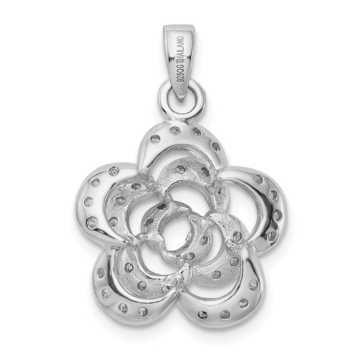 Million Charms 925 Sterling Silver Rhodium-Plated (Cubic Zirconia) CZ Flower Pendant