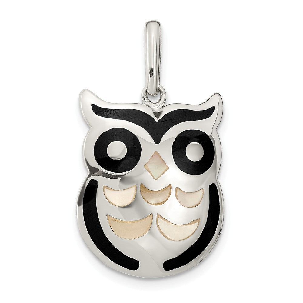 Million Charms 925 Sterling Silver Mop, Onyx Owl Pendant