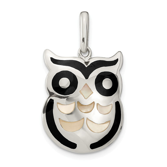 Million Charms 925 Sterling Silver Mop, Onyx Owl Pendant