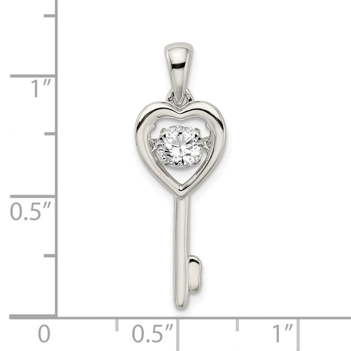 Million Charms 925 Sterling Silver Platinum Plated Vibrant Swar Zirconia Heart Key Pendant