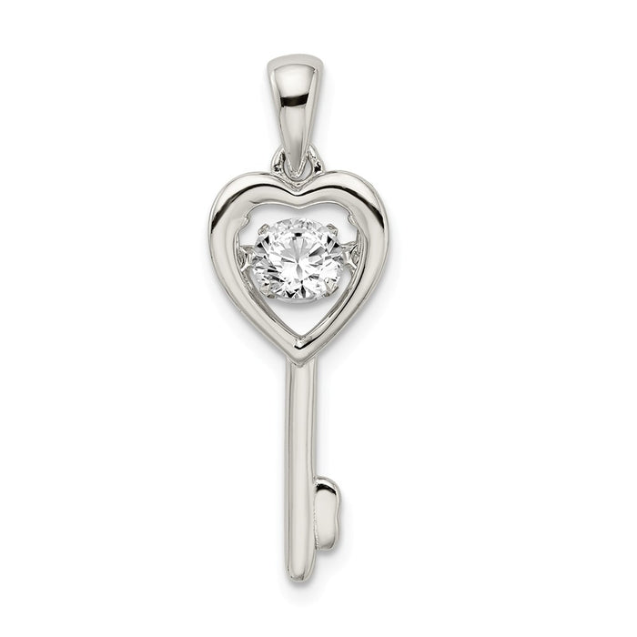 Million Charms 925 Sterling Silver Platinum Plated Vibrant Swar Zirconia Heart Key Pendant