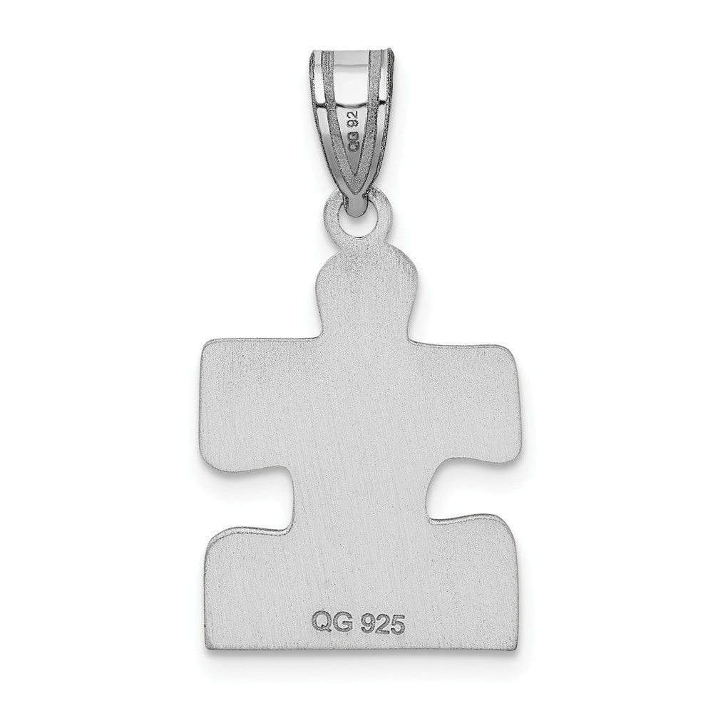 Million Charms 925 Sterling Silver Rhod-Plated Enameled Autism Puzzle Piece Pendant