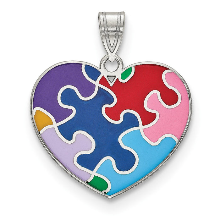 Million Charms 925 Sterling Silver Rhod-Plated Enameled Autism Heart Pendant