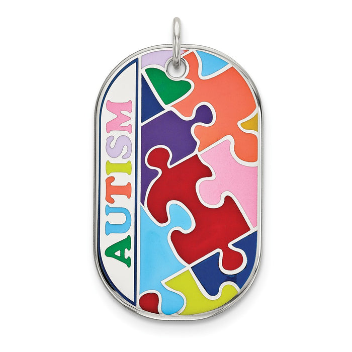 Million Charms 925 Sterling Silver Rhod-Plated Enameled Autism Dog Tag Pendant