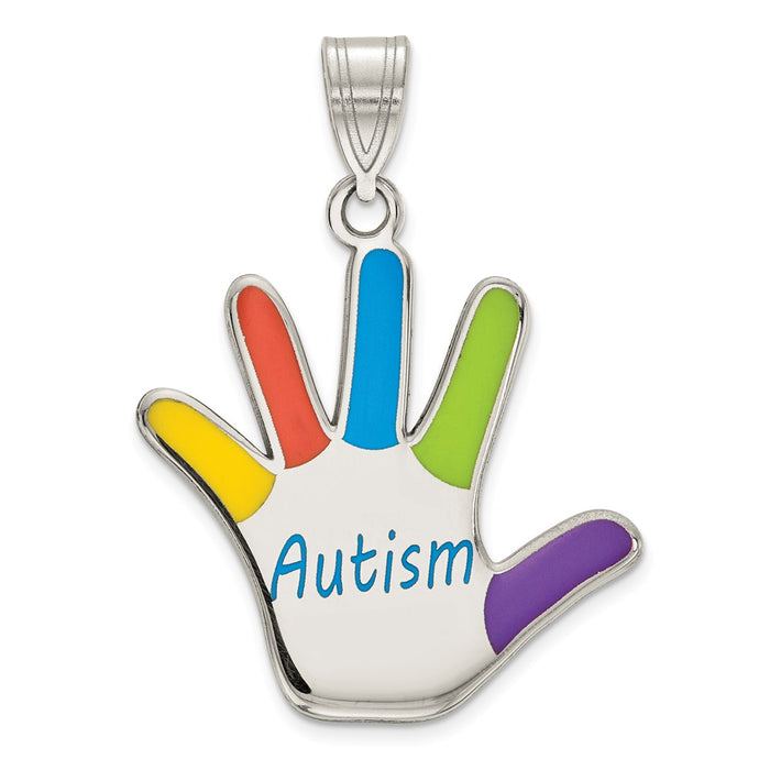 Million Charms 925 Sterling Silver Rhod-Plate Enamel Autism Handprint Pendant