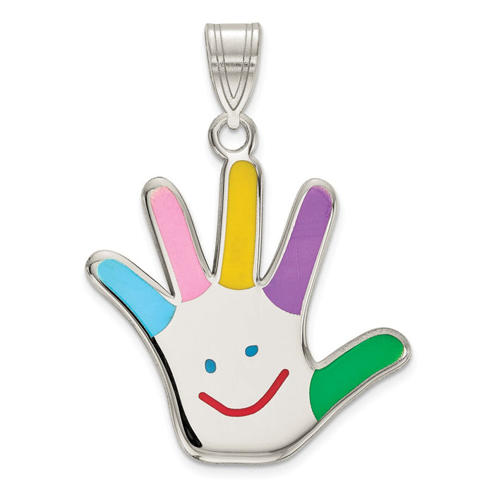 Million Charms 925 Sterling Silver Rhod-Plate Enamel Autism With Happy Face Handprint Pendant