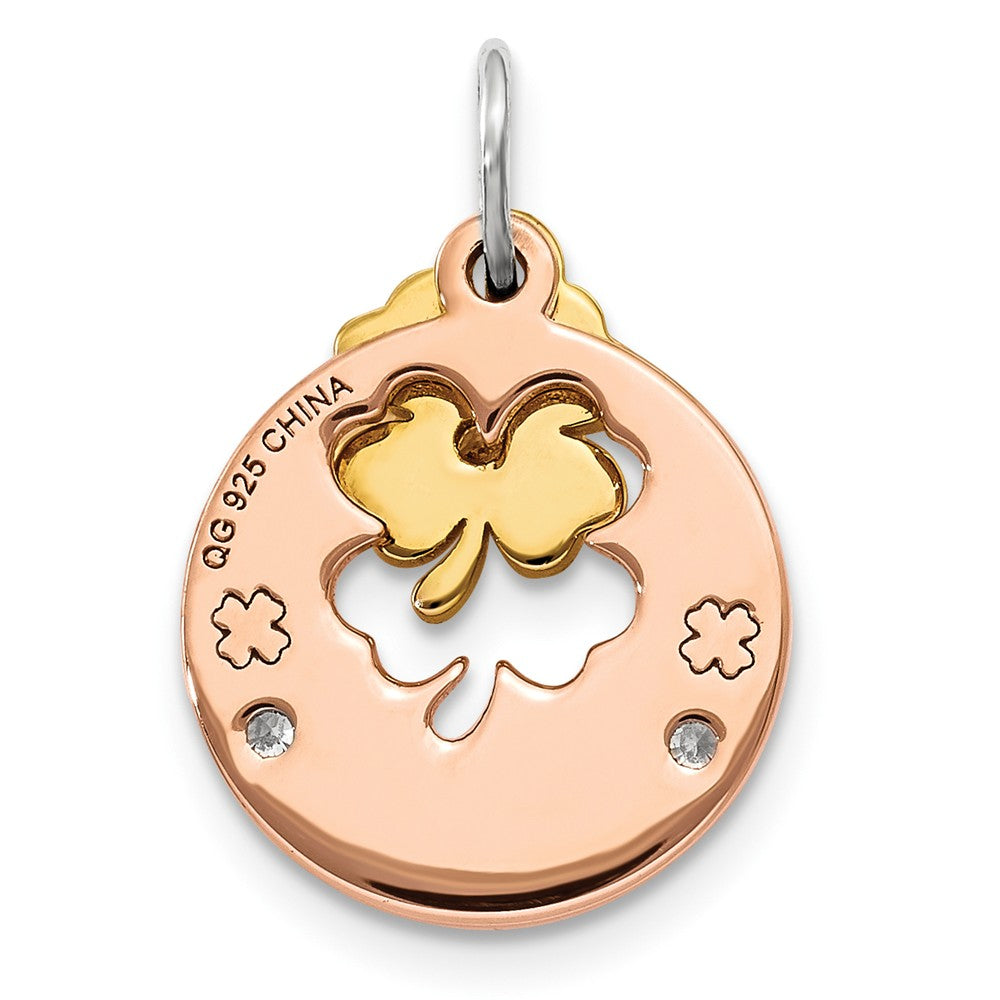 Million Charms 925 Sterling Silver Rose Tone Swarovski Zirconia Four Leaf Lucky Clover  Pendant