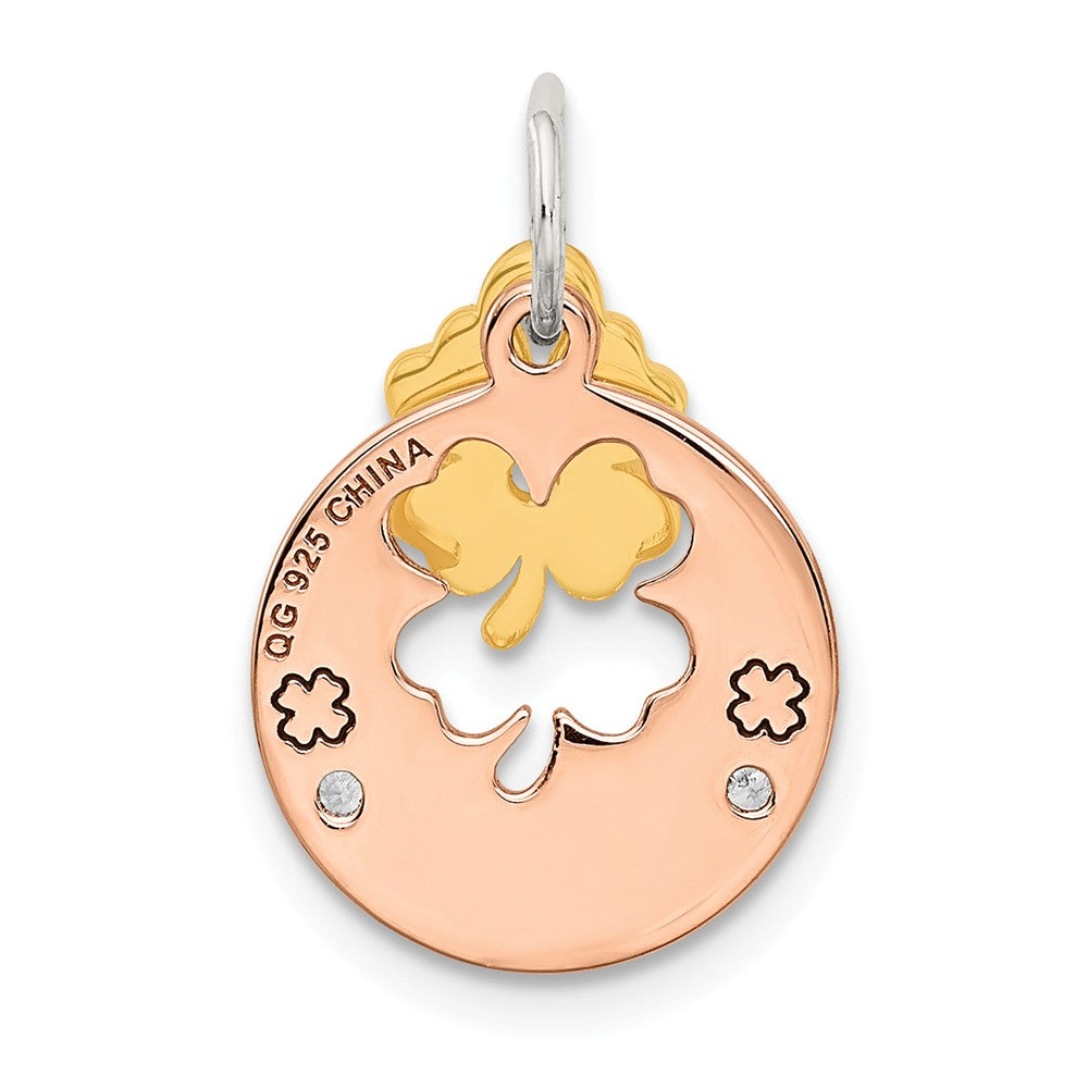 Million Charms 925 Sterling Silver Rose Tone Swarovski Zirconia Four Leaf Lucky Clover  Pendant