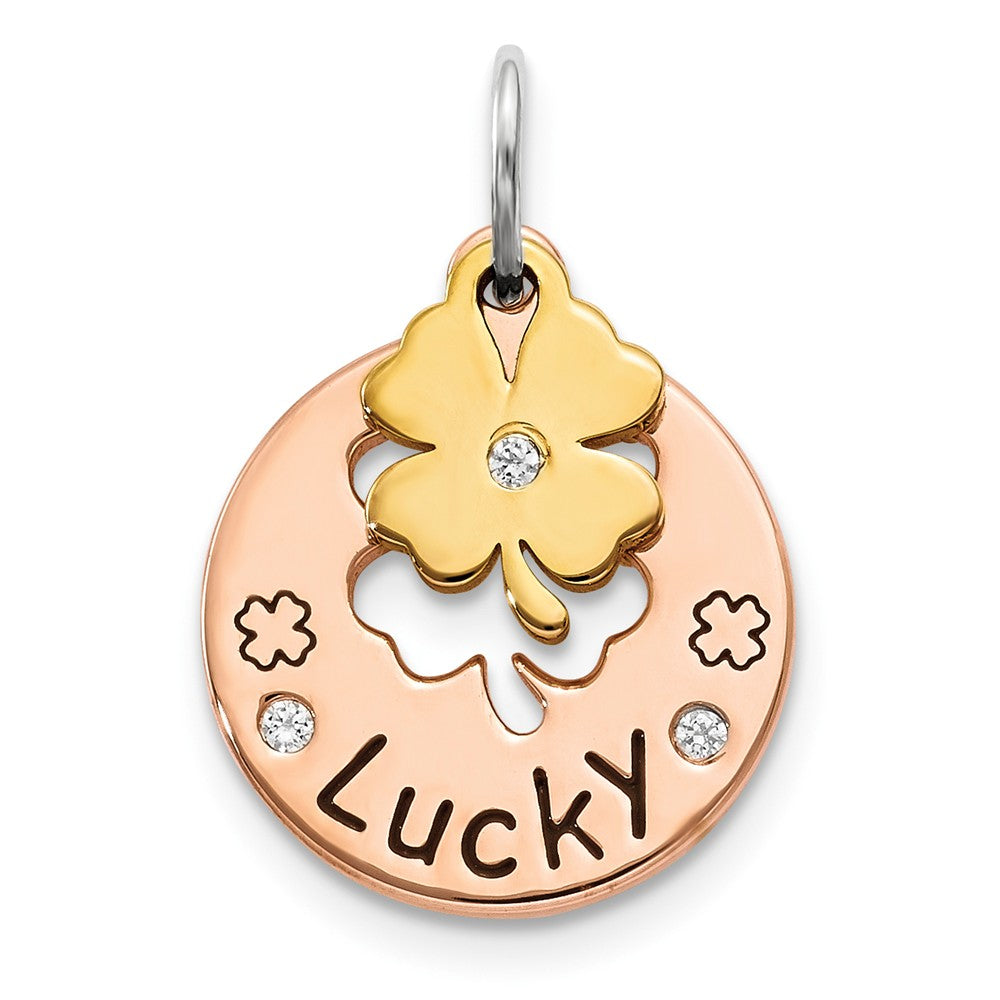 Million Charms 925 Sterling Silver Rose Tone Swarovski Zirconia Four Leaf Lucky Clover  Pendant