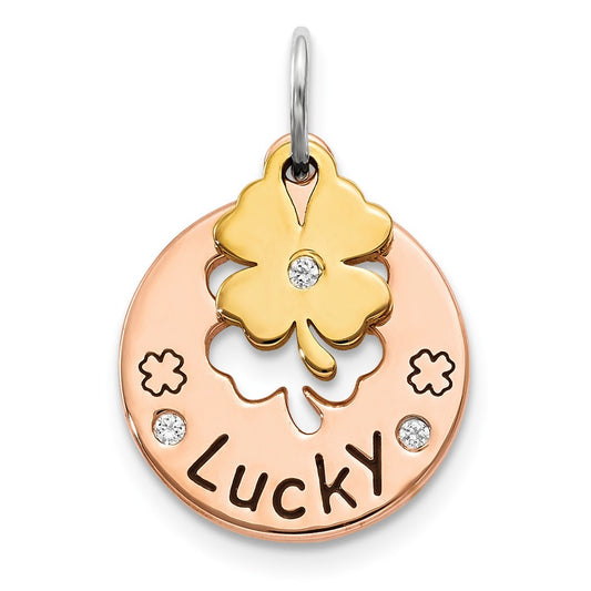 Million Charms 925 Sterling Silver Rose Tone Swarovski Zirconia Four Leaf Lucky Clover  Pendant