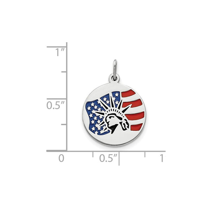 Million Charms 925 Sterling Silver Polished Enameled Statue Of Liberty With Flag Charm