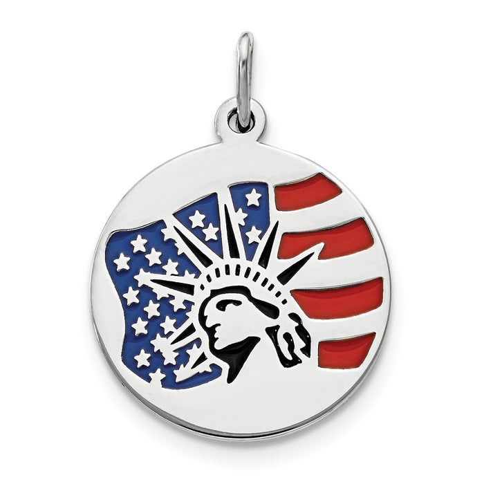 Million Charms 925 Sterling Silver Polished Enameled Statue Of Liberty With Flag Charm