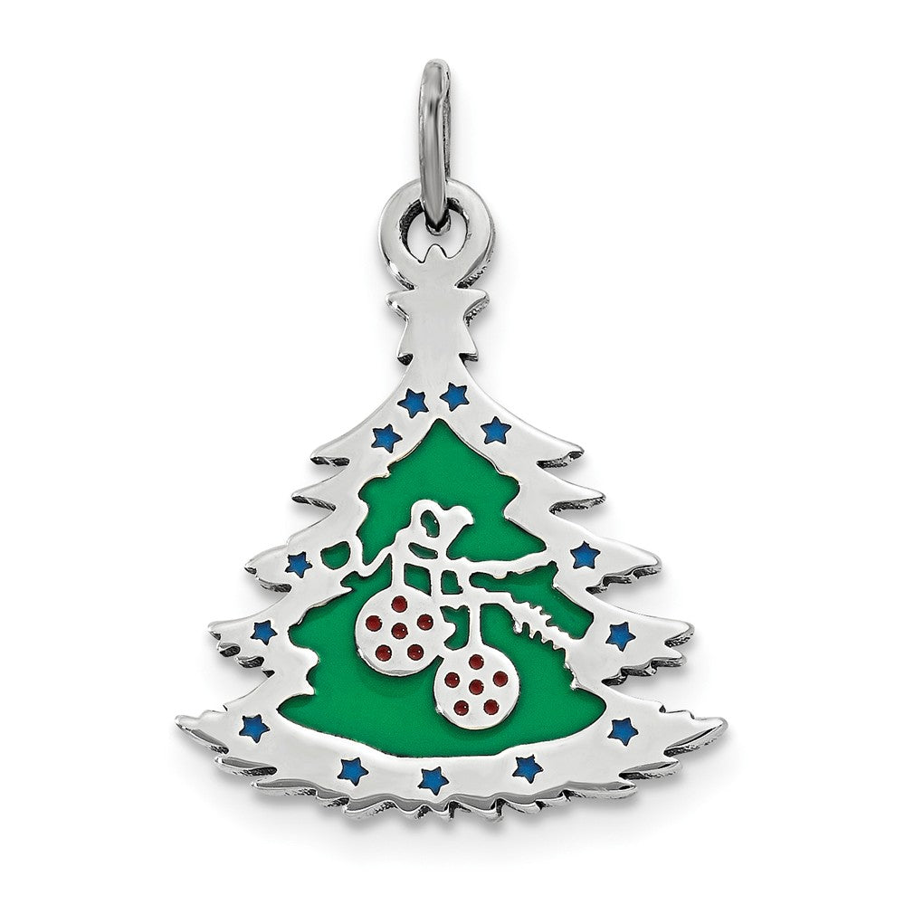 Million Charms 925 Sterling Silver Polished Green Enameled Christmas Tree Pendant