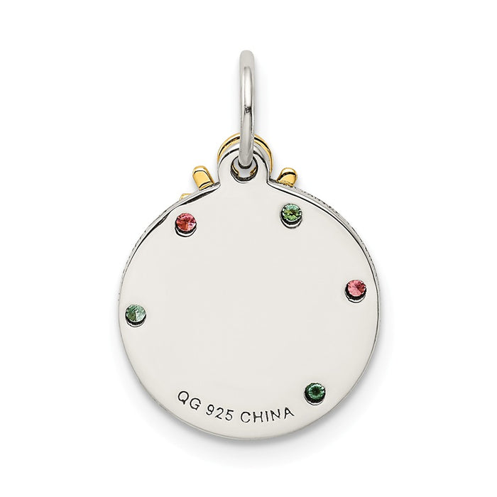 Million Charms 925 Sterling Silver Gold Themed Tone Enamel Swarovski Zirconia Christmas Pendant