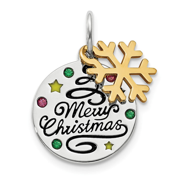Million Charms 925 Sterling Silver Gold Themed Tone Enamel Swarovski Zirconia Christmas Pendant