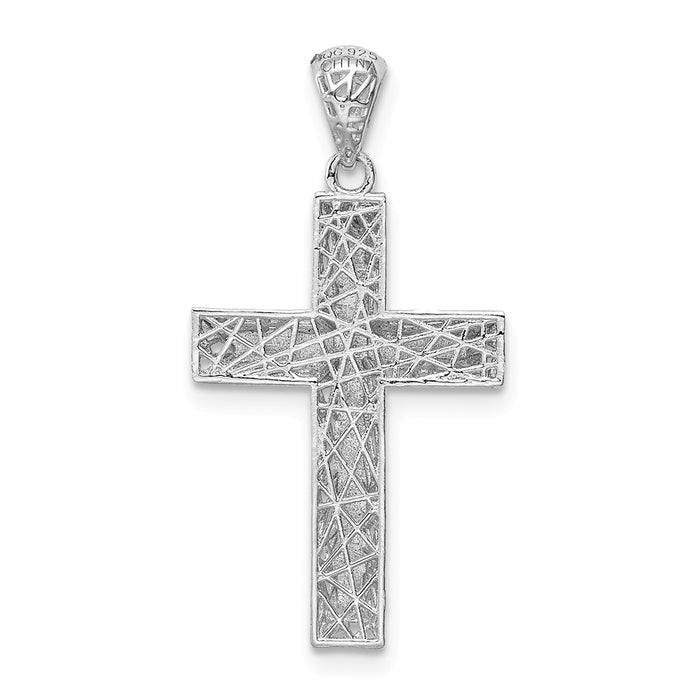 Million Charms 925 Sterling Silver Rhodium-Plated Polished Diamond-Cut Relgious Cross Pendant